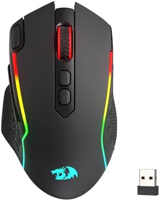 Redragon M810 Pro Wireless Gaming Mouse  10000 DPI Wired/Wireless Mouse w/Rapid Fire Key  8 Macro Buttons  45 Hour Power Capacity and RGB Backlit for PC/Mac/Laptop