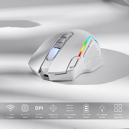 Redragon M810 Pro Wireless Gaming Mouse  10000 DPI Wired/Wireless Mouse w/Rapid Fire Key  8 Macro Buttons  45 Hour Power Capacity and RGB Backlit for PC/Mac/Laptop