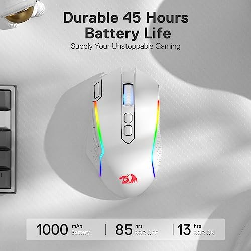 Redragon M810 Pro Wireless Gaming Mouse  10000 DPI Wired/Wireless Mouse w/Rapid Fire Key  8 Macro Buttons  45 Hour Power Capacity and RGB Backlit for PC/Mac/Laptop