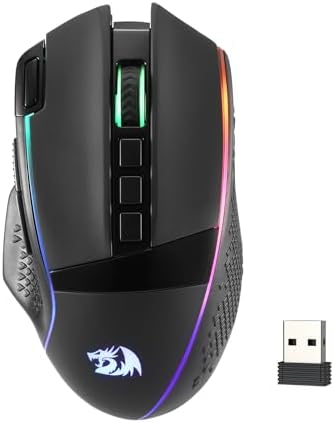Redragon M810 Pro Wireless Gaming Mouse  10000 DPI Wired/Wireless Mouse w/Rapid Fire Key  8 Macro Buttons  45 Hour Power Capacity and RGB Backlit for PC/Mac/Laptop