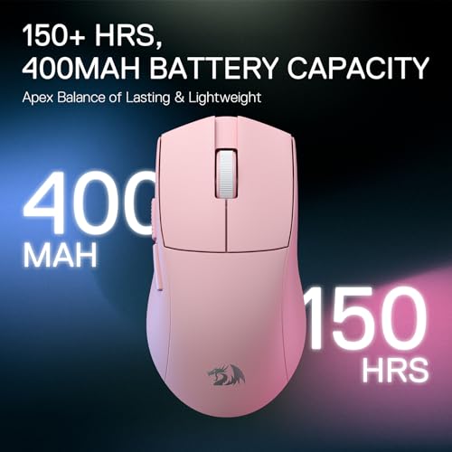 Redragon M916 PRO 3 Mode Wireless Gaming Mouse  49G Ultra Light 26K DPI Mouse w/Ergonomic Natural Grip Build  Full Programmable Buttons  Software Supports DIY Keybinds & DPI  1K Hz  Pink 