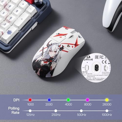 Redragon M916 PRO 3 Mode Wireless Gaming Mouse  Hype Speed 4K Polling Rate  49G Ultra Light 26K DPI Mouse w/Ergonomic Natural Grip Build  Redefinable Macro Buttons  Software Supported