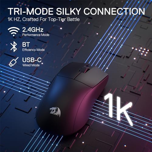 Redragon M916 PRO 3 Mode Wireless Gaming Mouse  Hype Speed 4K Polling Rate  49G Ultra Light 26K DPI Mouse w/Ergonomic Natural Grip Build  Redefinable Macro Buttons  Software Supported