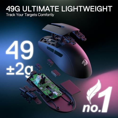 Redragon M916 PRO 3 Mode Wireless Gaming Mouse  Hype Speed 4K Polling Rate  49G Ultra Light 26K DPI Mouse w/Ergonomic Natural Grip Build  Redefinable Macro Buttons  Software Supported