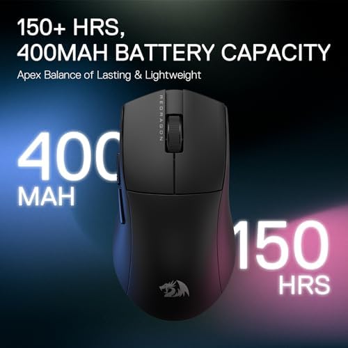 Redragon M916 PRO 3 Mode Wireless Gaming Mouse  Hype Speed 4K Polling Rate  49G Ultra Light 26K DPI Mouse w/Ergonomic Natural Grip Build  Redefinable Macro Buttons  Software Supported