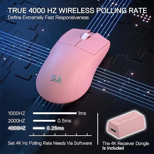 Redragon M916 PRO 3 Mode Wireless Gaming Mouse  Hype Speed 4K Polling Rate  49G Ultra Light 26K DPI Mouse w/Ergonomic Natural Grip Build  Redefinable Macro Buttons  Software Supported