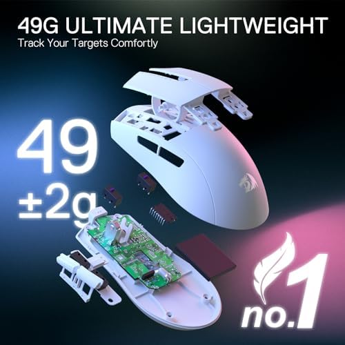 Redragon M916 PRO 3 Mode Wireless Gaming Mouse  Hype Speed 4K Polling Rate  49G Ultra Light 26K DPI Mouse w/Ergonomic Natural Grip Build  Redefinable Macro Buttons  Software Supported