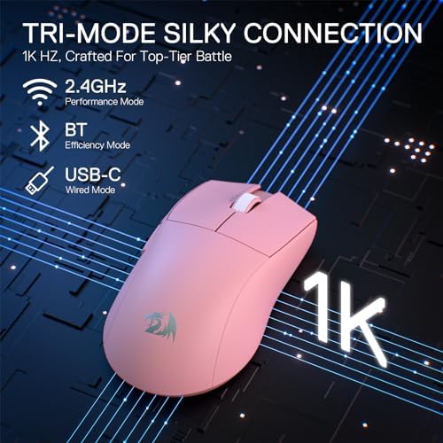 Redragon M916 PRO 3 Mode Wireless Gaming Mouse  Hype Speed 4K Polling Rate  49G Ultra Light 26K DPI Mouse w/Ergonomic Natural Grip Build  Redefinable Macro Buttons  Software Supported