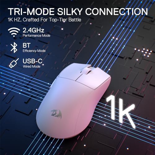 Redragon M916 PRO 3 Mode Wireless Gaming Mouse  Hype Speed 4K Polling Rate  49G Ultra Light 26K DPI Mouse w/Ergonomic Natural Grip Build  Redefinable Macro Buttons  Software Supported
