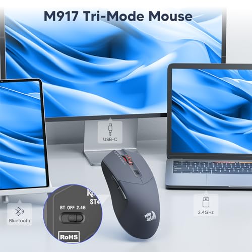 Redragon Ratón inalámbrico para juegos, ultraligero de 26 K DPI para juegos, mouse Bluetooth de tres modos ergonómico con agarre natural, botones programables completos, software compatible con