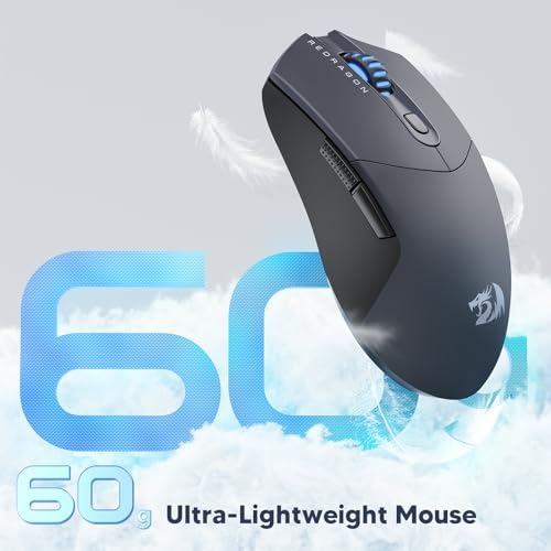 Redragon Ratón inalámbrico para juegos, ultraligero de 26 K DPI para juegos, mouse Bluetooth de tres modos ergonómico con agarre natural, botones programables completos, software compatible con