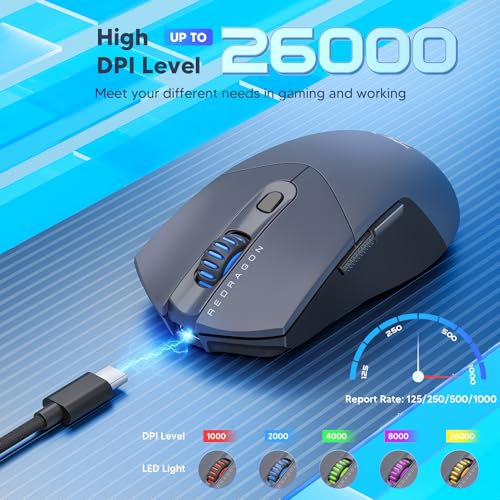 Redragon Ratón inalámbrico para juegos, ultraligero de 26 K DPI para juegos, mouse Bluetooth de tres modos ergonómico con agarre natural, botones programables completos, software compatible con