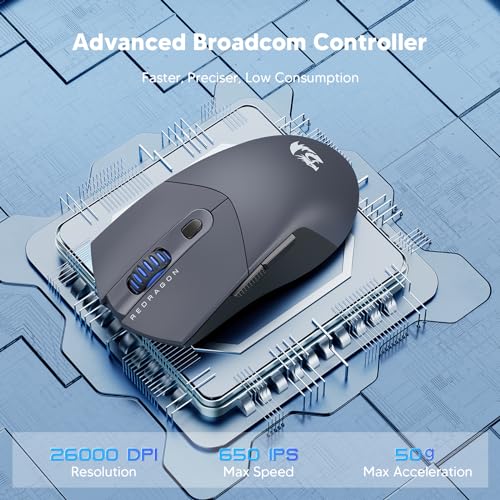 Redragon Ratón inalámbrico para juegos, ultraligero de 26 K DPI para juegos, mouse Bluetooth de tres modos ergonómico con agarre natural, botones programables completos, software compatible con
