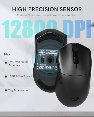 Redragon Wireless Gaming Mouse  54G Lightweight  Tri Mode 2 4G/USB C Wired/Bluetooth  Black PC Gaming Mice for Computer Laptop Mac Windows  Max 128000 DPI  1K Polling  6 Programmable Buttons  M821