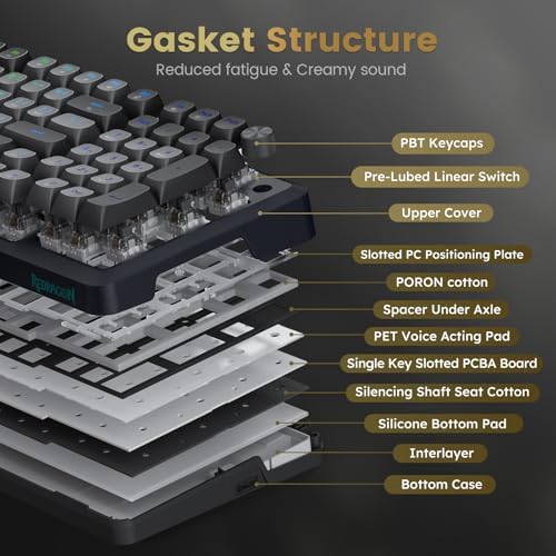 Redragon Wireless Mechanical Keyboard  3 Mode Gasket Mounted RGB Gaming Keyboard with Volume Knob  Pre Lubed Linear Switches  MDA Profile  98 Keys Hot Swappable Creamy Keyboard for PC/Tablet/Xbox/PS4