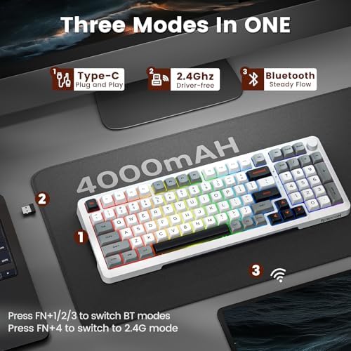 Redragon Wireless Mechanical Keyboard  3 Mode Gasket Mounted RGB Gaming Keyboard with Volume Knob  Pre Lubed Linear Switches  MDA Profile  98 Keys Hot Swappable Creamy Keyboard for PC/Tablet/Xbox/PS4