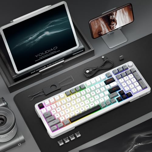 Redragon Wireless Mechanical Keyboard  3 Mode Gasket Mounted RGB Gaming Keyboard with Volume Knob  Pre Lubed Linear Switches  MDA Profile  98 Keys Hot Swappable Creamy Keyboard for PC/Tablet/Xbox/PS4