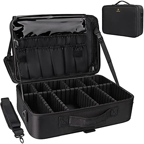 Relavel Makeup Case Large Makeup Bag Professional Train Case 16 5 inches Travel Cosmetic Organizer Brush Holder Waterproof Makeup Artist Storage Box  3 Layer Large Capacity  with Adjustable Strap