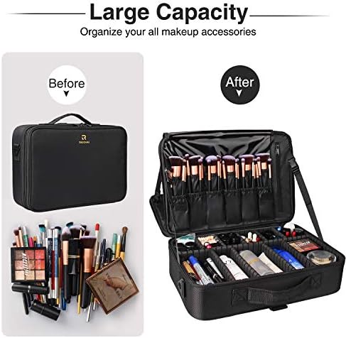 Relavel Makeup Case Large Makeup Bag Professional Train Case 16 5 inches Travel Cosmetic Organizer Brush Holder Waterproof Makeup Artist Storage Box  3 Layer Large Capacity  with Adjustable Strap