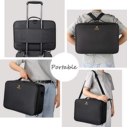 Relavel Makeup Case Large Makeup Bag Professional Train Case 16 5 inches Travel Cosmetic Organizer Brush Holder Waterproof Makeup Artist Storage Box  3 Layer Large Capacity  with Adjustable Strap