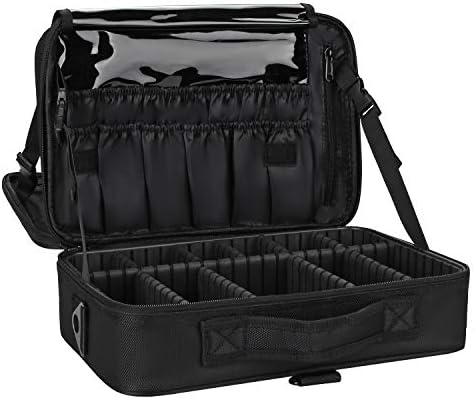 Relavel Makeup Case Large Makeup Bag Professional Train Case 16 5 inches Travel Cosmetic Organizer Brush Holder Waterproof Makeup Artist Storage Box  3 Layer Large Capacity  with Adjustable Strap