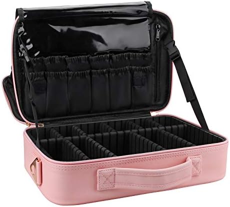 Relavel Makeup Case Large Makeup Bag Professional Train Case 16 5 inches Travel Cosmetic Organizer Brush Holder Waterproof Makeup Artist Storage Box  3 Layer Large Capacity  with Adjustable Strap