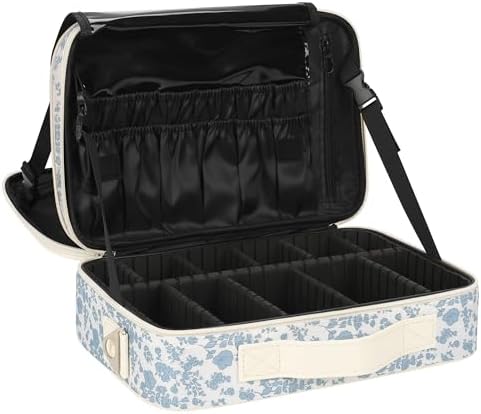 Relavel Makeup Case Large Makeup Bag Professional Train Case 16 5 inches Travel Cosmetic Organizer Brush Holder Waterproof Makeup Artist Storage Box  3 Layer Large Capacity  with Adjustable Strap
