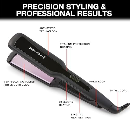 Remington 1 Flat Iron  Hair Straightener with Anti Static Technology  Rapid 30 Second Heat Up  60 Minute Auto Shut Off  30  Longer Ceramic Floating Plates  and Titanium Ceramic Coating