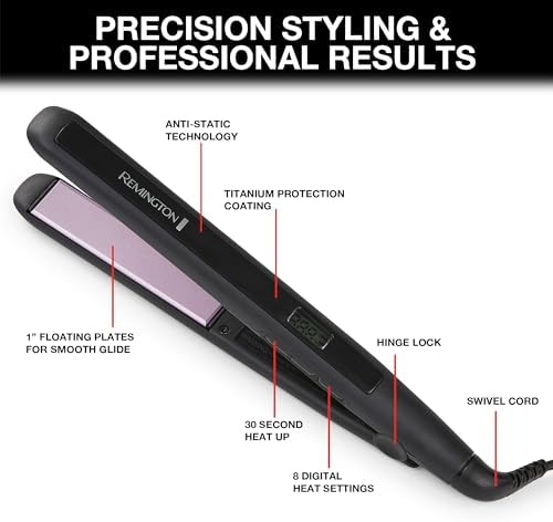 Remington 1 Flat Iron  Hair Straightener with Anti Static Technology  Rapid 30 Second Heat Up  60 Minute Auto Shut Off  30  Longer Ceramic Floating Plates  and Titanium Ceramic Coating