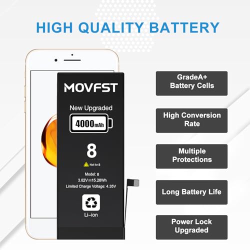 Replacement Battery for iPhone 8 Li ion Polymer 4000mAh High Capacity Battery Fit for iPhone 8 Model A1863 A1905 A1906 with Repair Tool Kits