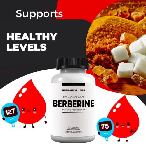 Research Labs 2 Fer 1 Ad   1500mg Clinical Grade Berberine High Absorption Formula & BerberQuil  Support  180 Total Capsules  500mg Each Capsule