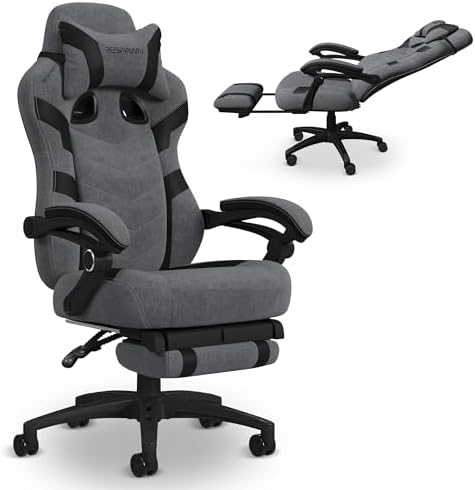 Respawn 110 Pro Ergonomic Gaming Chair with Footrest for Adults   Comfortable Office Gaming Recliner with Lumbar Support and Headrest  Racing Style Video Game Chairs for Computer Gamer   Gray Fabric