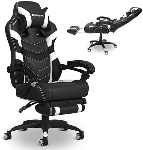 Respawn 110 Pro Ergonomic Gaming Chair with Footrest for Adults   Comfortable Office Gaming Recliner with Lumbar Support and Headrest  Racing Style Video Game Chairs for Computer Gamer   Gray Fabric
