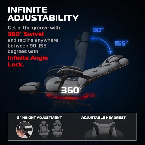 Respawn 110 Pro Ergonomic Gaming Chair with Footrest for Adults   Comfortable Office Gaming Recliner with Lumbar Support and Headrest  Racing Style Video Game Chairs for Computer Gamer   Gray Fabric