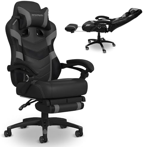 Respawn 110 Pro Ergonomic Gaming Chair with Footrest for Adults   Comfortable Office Gaming Recliner with Lumbar Support and Headrest  Racing Style Video Game Chairs for Computer Gamer   Gray Fabric