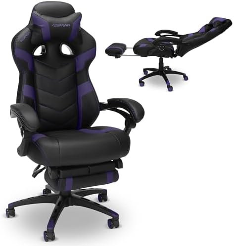 Respawn 110 Pro Ergonomic Gaming Chair with Footrest for Adults   Comfortable Office Gaming Recliner with Lumbar Support and Headrest  Racing Style Video Game Chairs for Computer Gamer   Gray Fabric