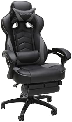 Respawn 110 Pro Ergonomic Gaming Chair with Footrest for Adults   Comfortable Office Gaming Recliner with Lumbar Support and Headrest  Racing Style Video Game Chairs for Computer Gamer   Gray Fabric