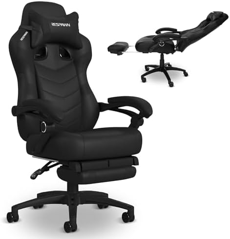 Respawn 110 Pro Ergonomic Gaming Chair with Footrest for Adults   Comfortable Office Gaming Recliner with Lumbar Support and Headrest  Racing Style Video Game Chairs for Computer Gamer   Gray Fabric