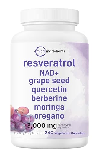 Resveratrol NAD Supplements for Women & Men 3 000mg  240 Veggie Capsules   NMHN Supplement Alternative   11 in 1 Antioxidant Blend of Quercetin  Moringa  & More   Immune  Heart  & Brain Support
