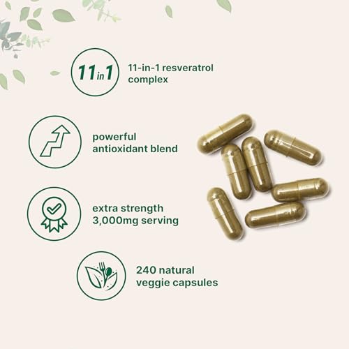 Resveratrol NAD Supplements for Women & Men 3 000mg 240 Veggie Capsules NMHN Supplement Alternative 11 in 1 Antioxidant Blend of Quercetin Moringa & More Immune Heart & Brain Support