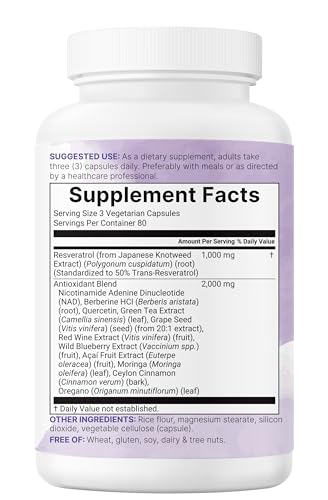Resveratrol NAD Supplements for Women & Men 3 000mg 240 Veggie Capsules NMHN Supplement Alternative 11 in 1 Antioxidant Blend of Quercetin Moringa & More Immune Heart & Brain Support