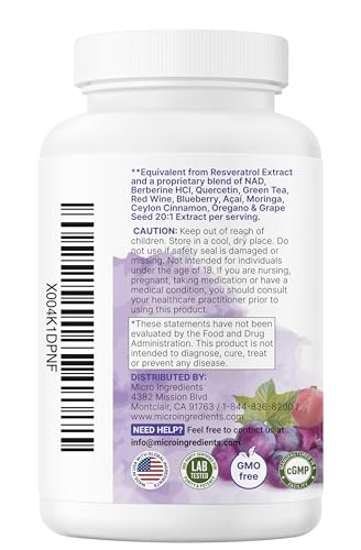 Resveratrol NAD Supplements for Women & Men 3 000mg 240 Veggie Capsules NMHN Supplement Alternative 11 in 1 Antioxidant Blend of Quercetin Moringa & More Immune Heart & Brain Support
