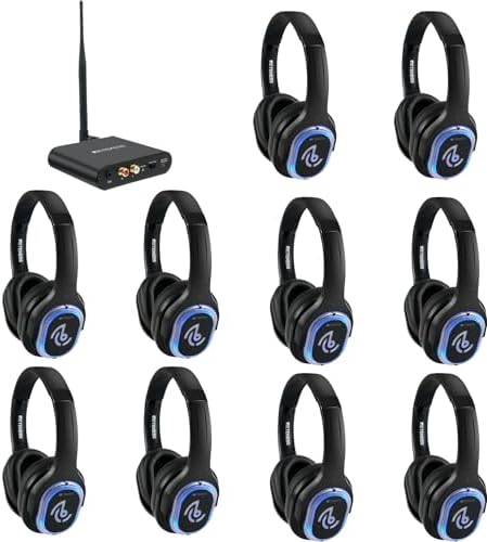 Retekess TA003 Silent Disco Headphone System  Silent Disco Party Headphones 3 Channels LED Light Wireless Stereo Headphones Bundle for Kids Party  Home Movies  10 Pack 