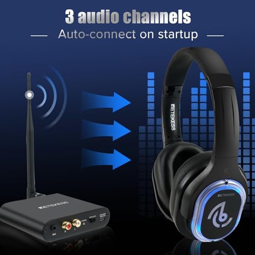 Retekess TA003 Silent Disco Headphone System  Silent Disco Party Headphones 3 Channels LED Light Wireless Stereo Headphones Bundle for Kids Party  Home Movies  10 Pack 