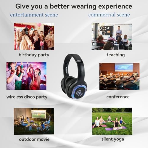 Retekess TA003 Silent Disco Headphone System  Silent Disco Party Headphones 3 Channels LED Light Wireless Stereo Headphones Bundle for Kids Party  Home Movies  10 Pack 