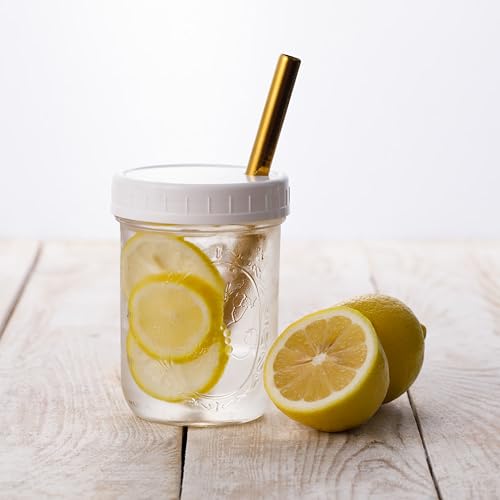 Tazas reutilizables para batidos de boca ancha para té Boba, Tazas de té de burbujas con tapas y popotes dorados, Frascos de vidrio con forma de bola, Vasos de vidrio (paquete de 2, frascos de vidrio de 16 oz)