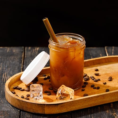 Tazas reutilizables para batidos de boca ancha para té Boba, Tazas de té de burbujas con tapas y popotes dorados, Frascos de vidrio con forma de bola, Vasos de vidrio (paquete de 2, frascos de vidrio de 16 oz)