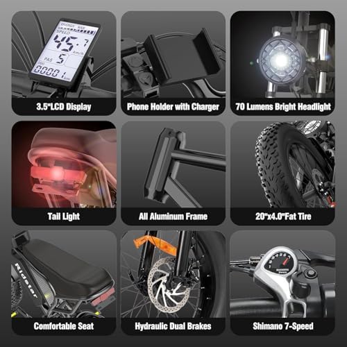 Ridstar Electric Bike for Adults Q20  3000/1500W  37/30MPH 52V 40AH 48V/20AH E Bike 30 180 Miles Electric Motorcycle  20 Fat Tire Dirt Bike  UL2849 GCC All Terrain for Mountains  Snow  Sand  Road