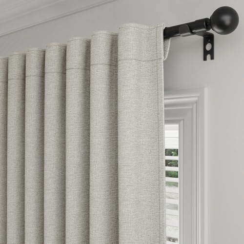 Rinwoc 100  Blackout Curtains for Bedroom 90 inch Length 2 Panels Set  Farmhouse Linen Textured Full Light Blocking Room Darkening Thermal Insulated Drapes for Living Room  W52xL90  Natural 