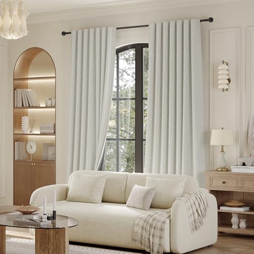 Rinwoc 100  Blackout Curtains for Bedroom 90 inch Length 2 Panels Set  Farmhouse Linen Textured Full Light Blocking Room Darkening Thermal Insulated Drapes for Living Room  W52xL90  Natural 